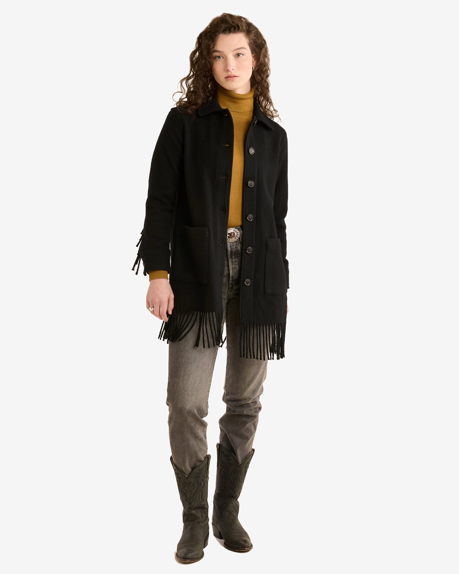 Jolene Wool Fringe Jacket Black Fringed