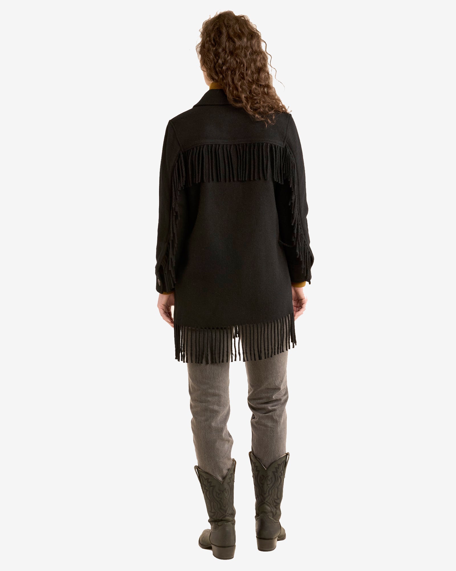 Jolene Wool Fringe Jacket Black Fringed
