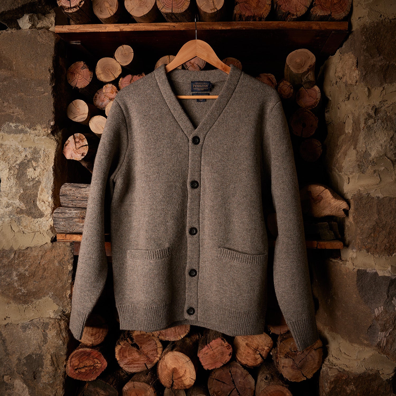 Shetland Wool Cardigan Stone Heather