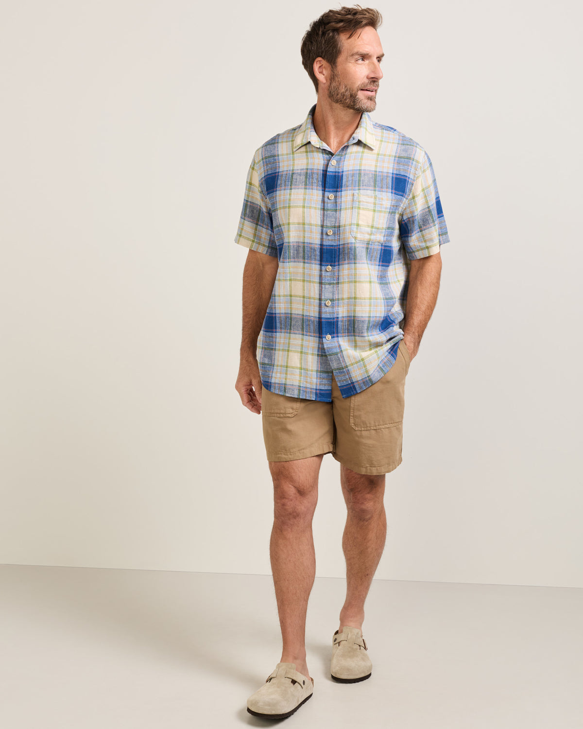 Dawson Linen Shirt SS Blue Multi Plaid