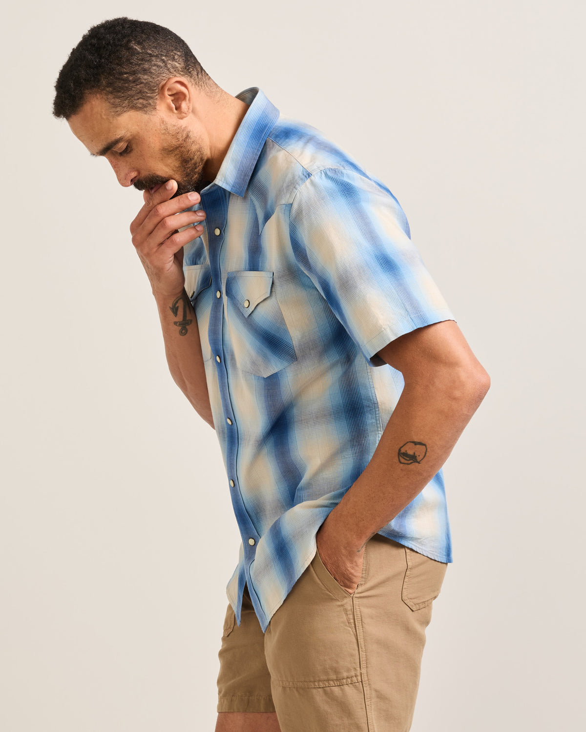 Frontier Shirt SS Ivory/Blue Plaid