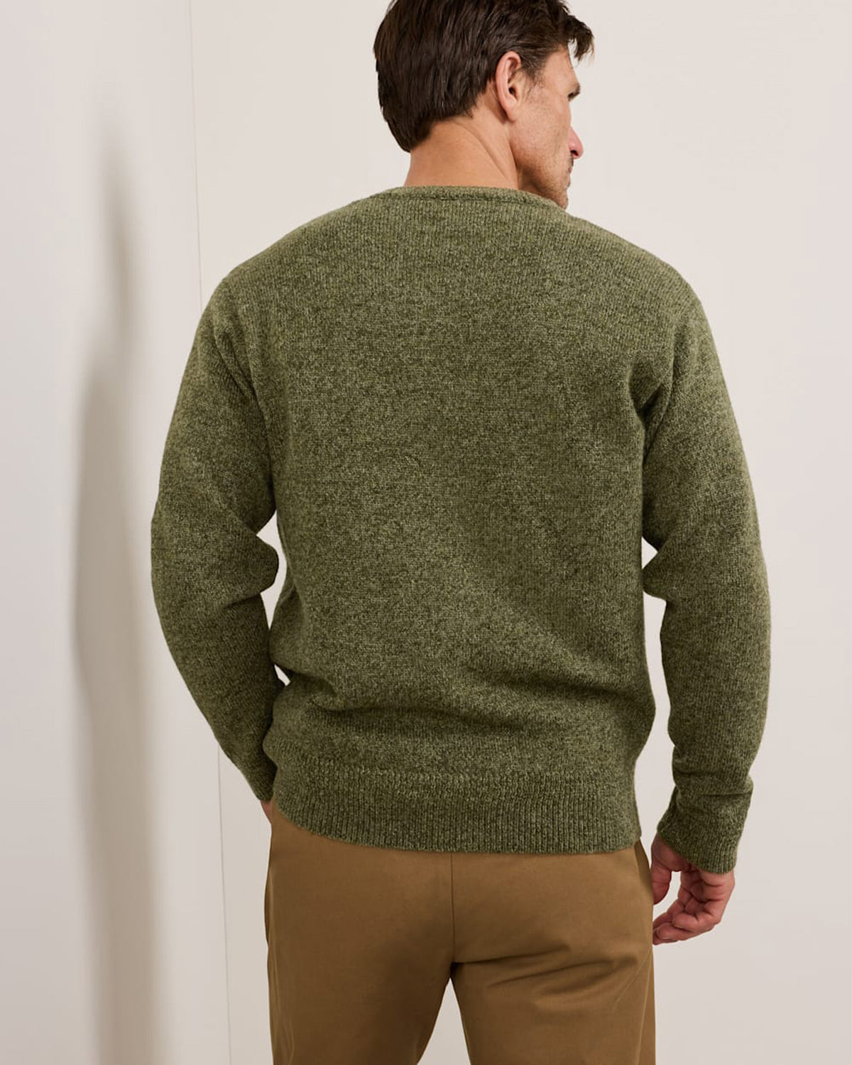Shetland Wool Crew Olive Heather