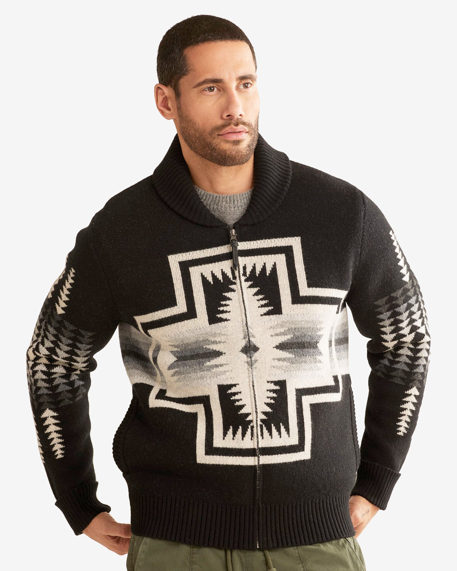 Harding Zip Lambswool Cardigan Harding Black Pearl