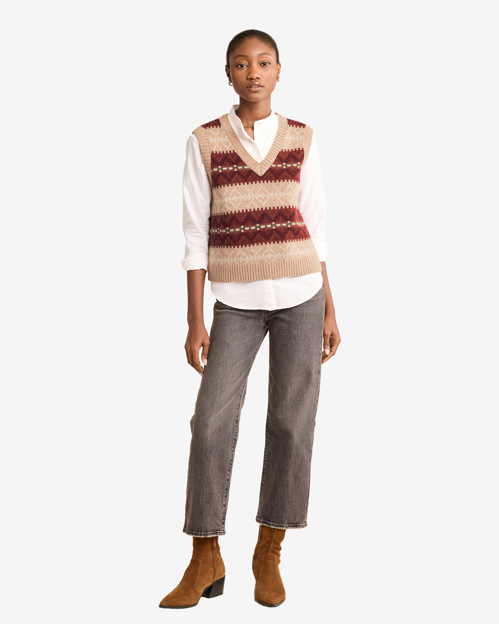 Harlow Sweater Vest Tan Heather Multi