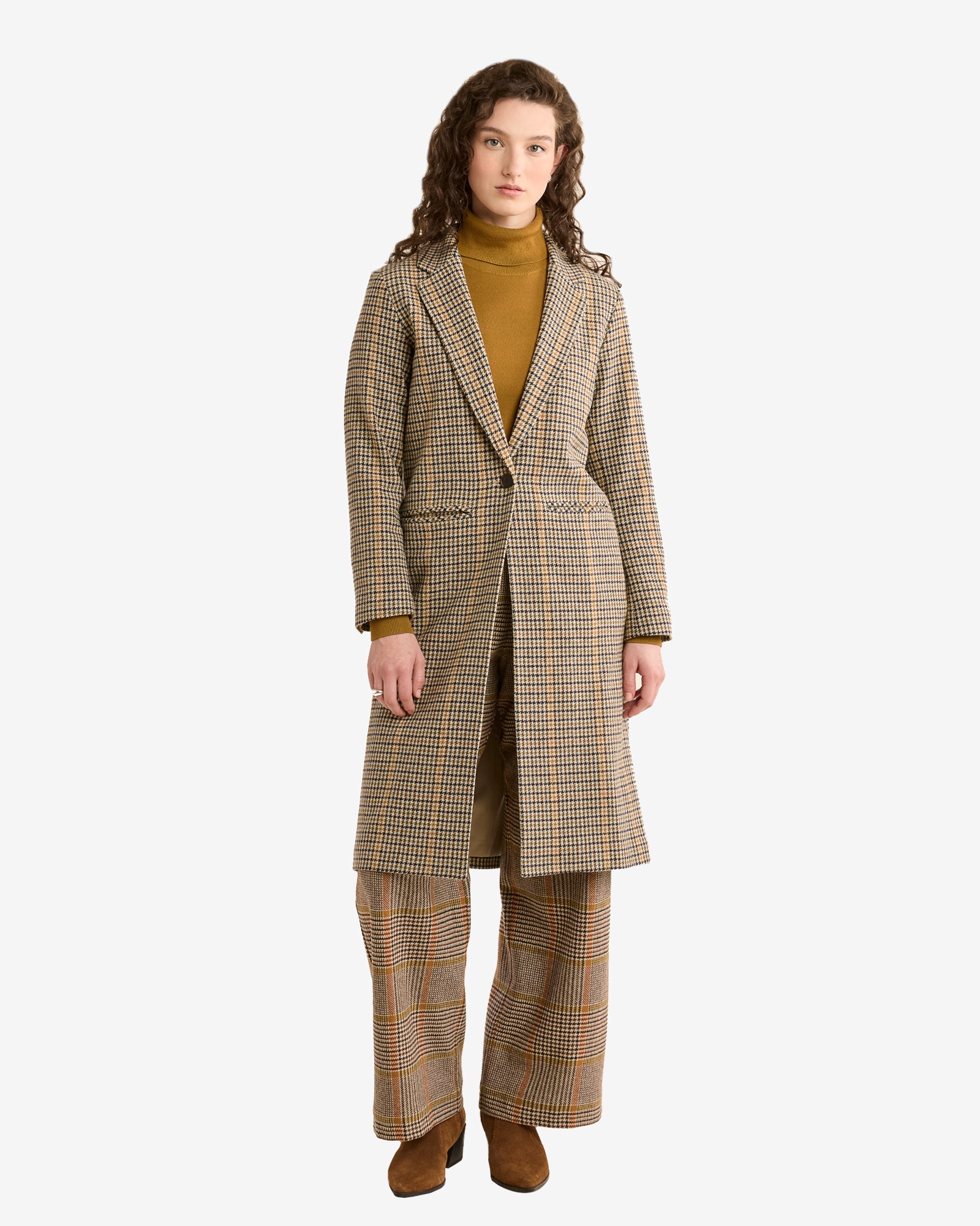 Hudson Overcoat Tan Mix/Brown Multi Check