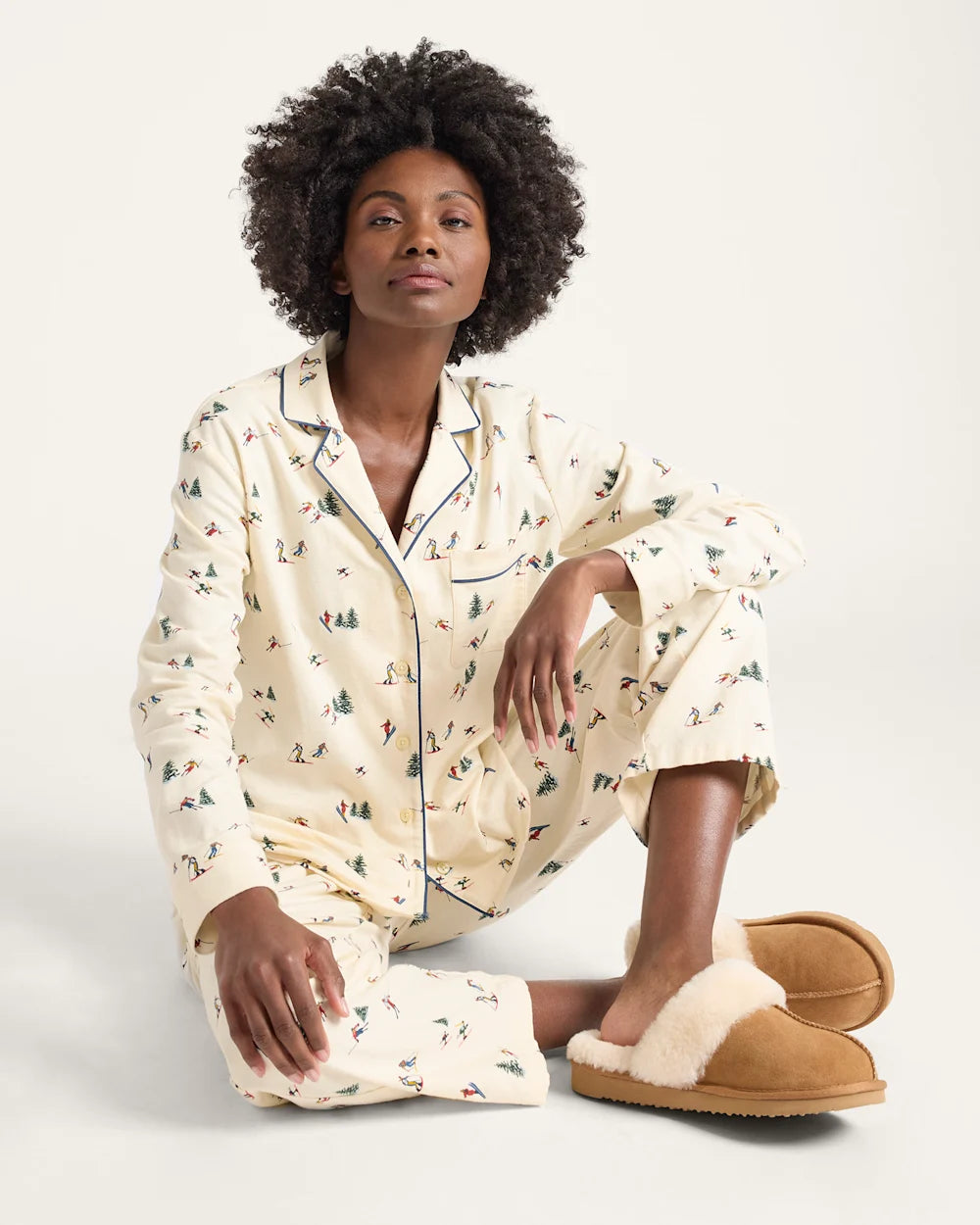 Women's Pajama Set Ecru Ski Print