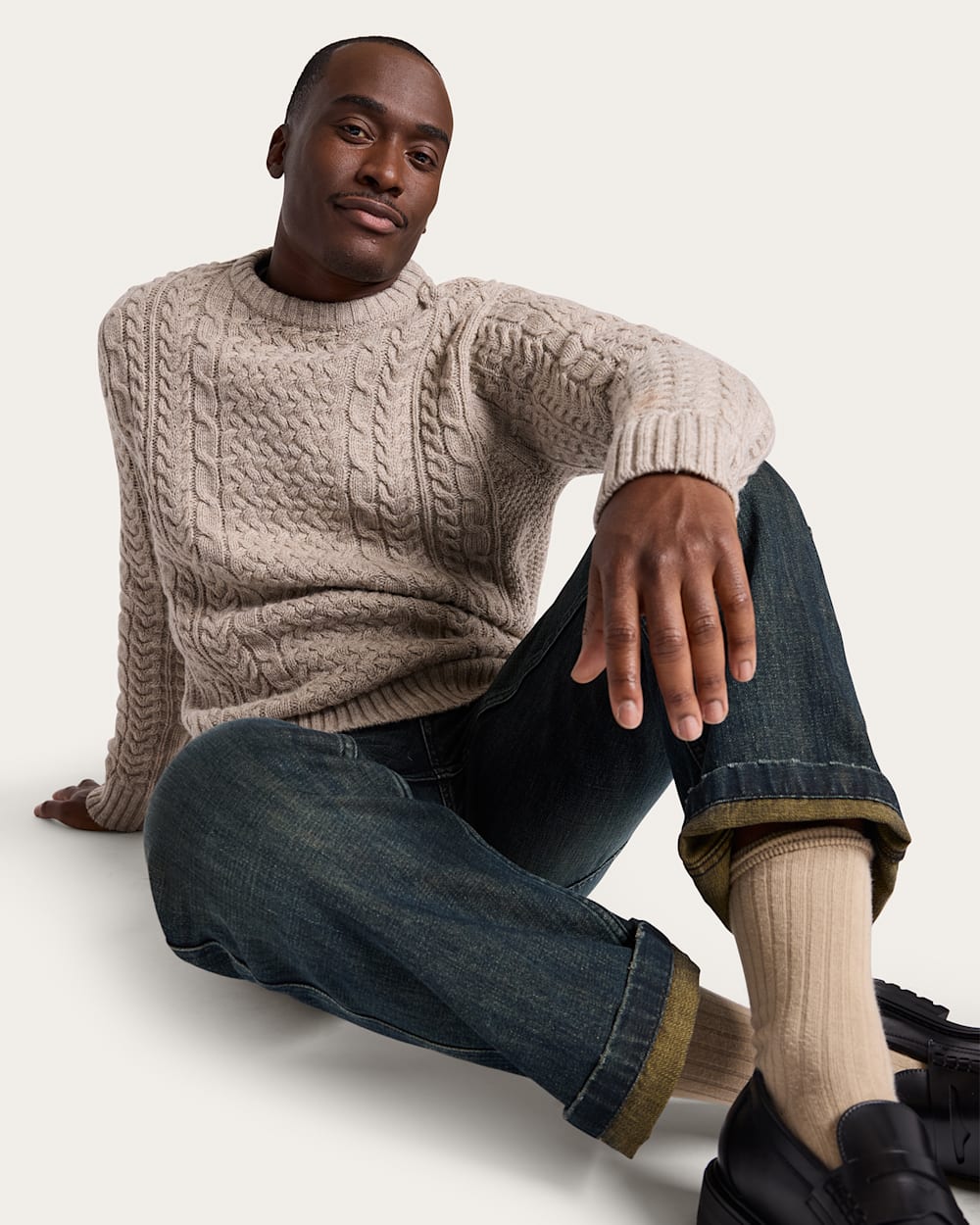 Wool Fisherman Sweater Wheat Mix