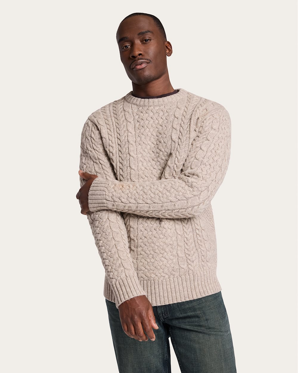 Wool Fisherman Sweater Wheat Mix