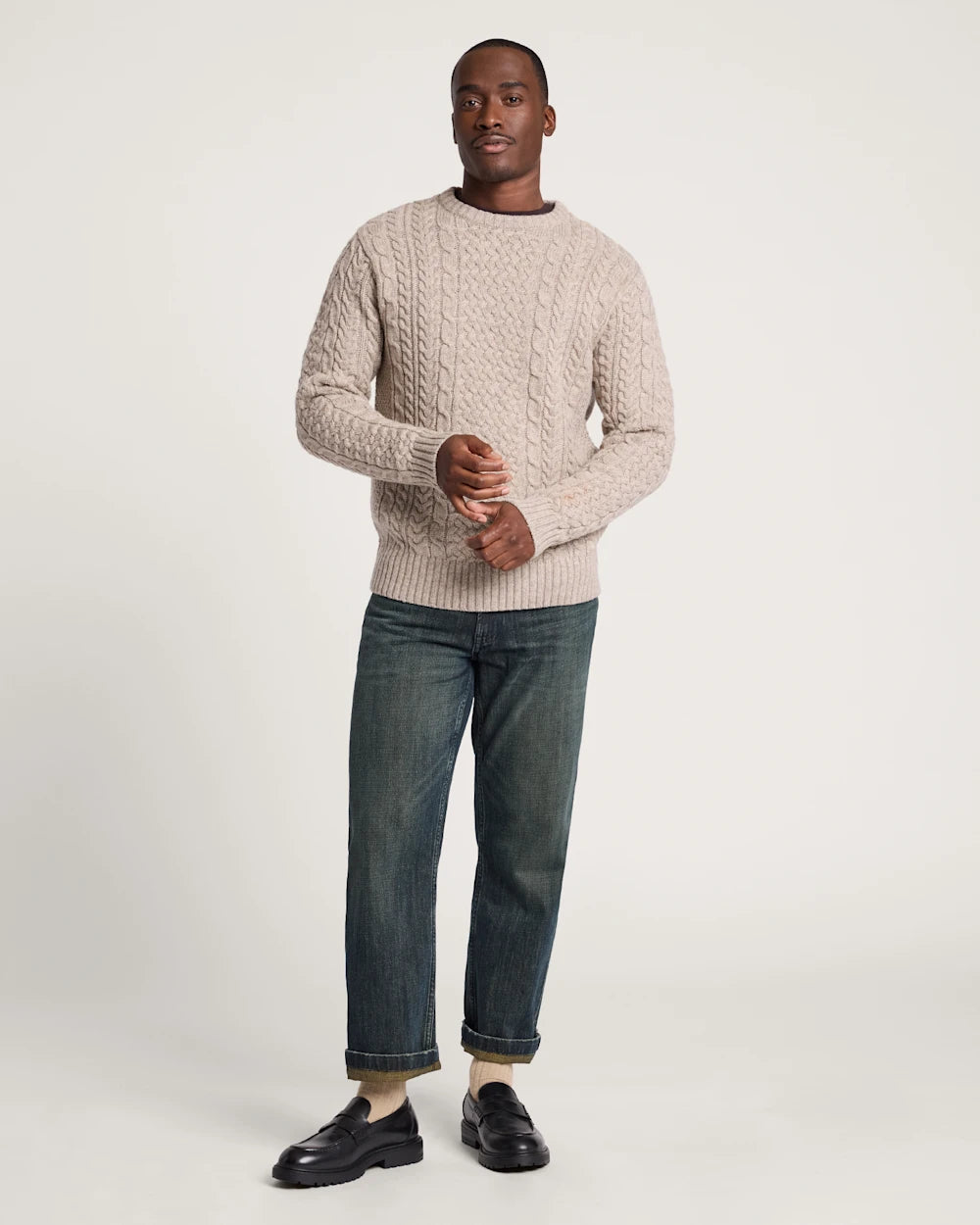 Wool Fisherman Sweater Wheat Mix