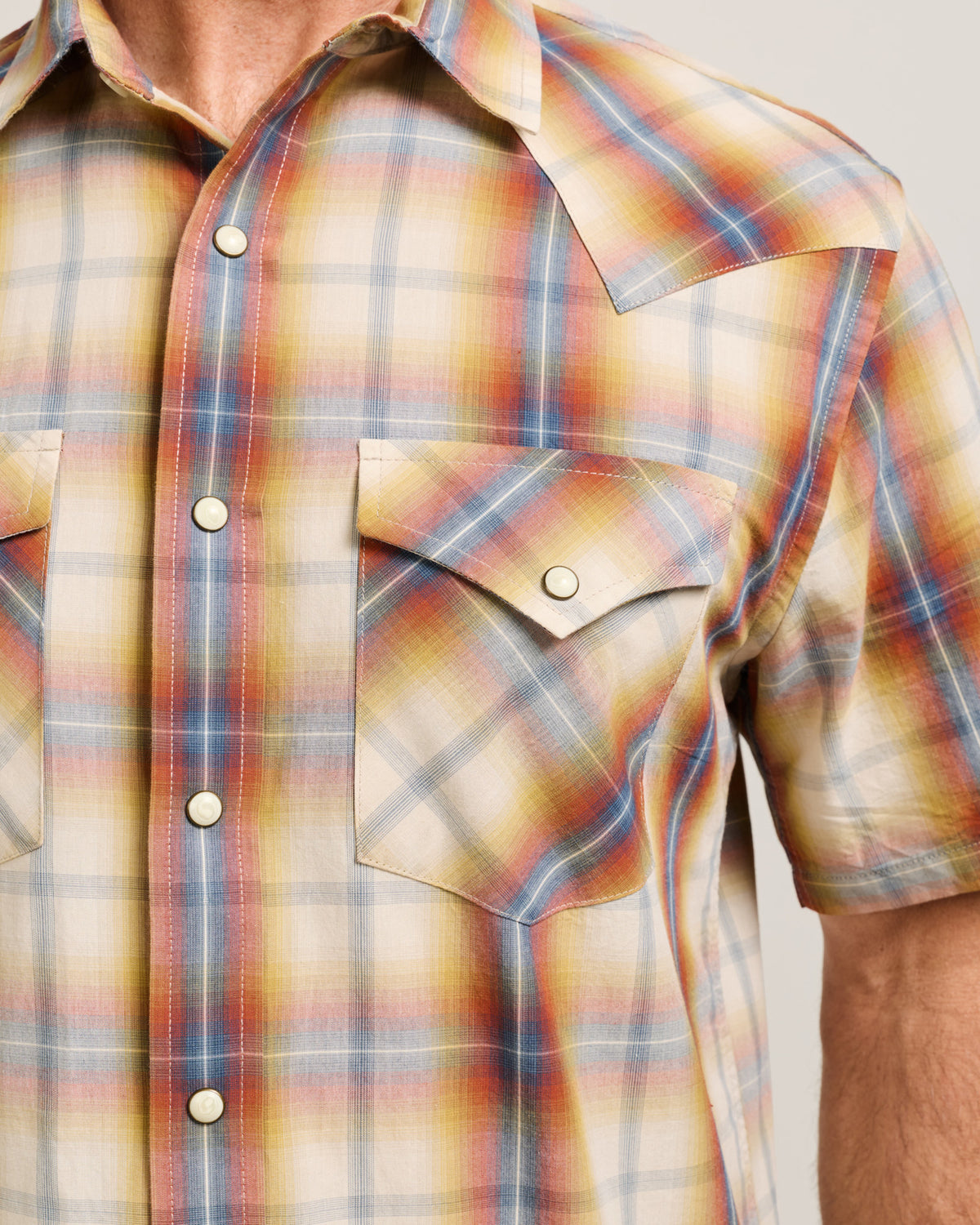 Pendleton Men's Frontier Short Sleeve Shirt in Tan/Blue/Rust Plaid – view 4