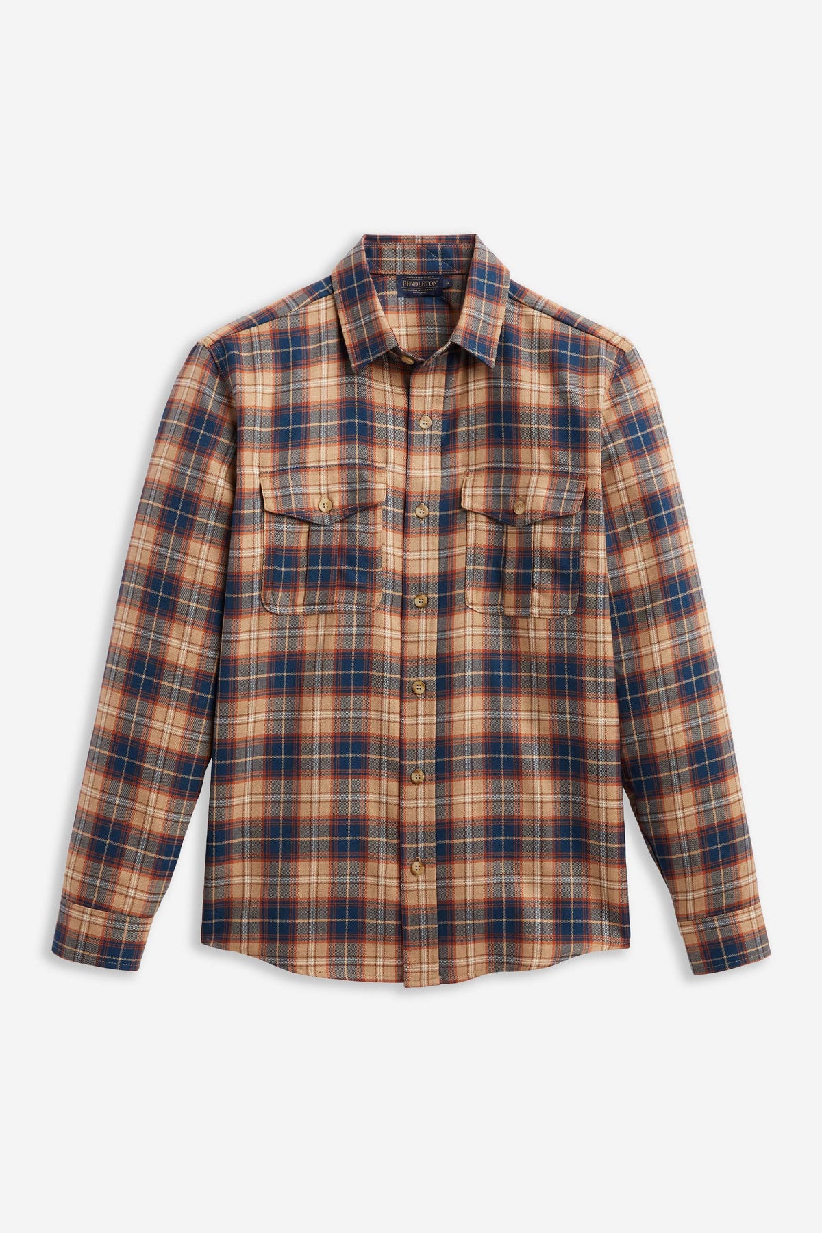 Pendleton Men's Harrison Merino Shirt in Blue/Tan Mix Plaid