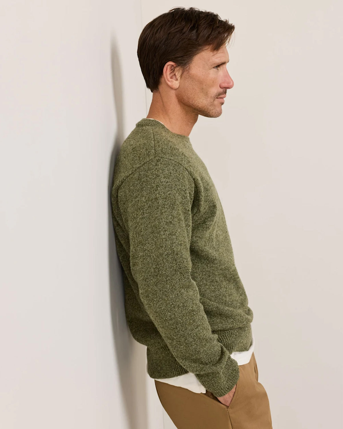 Pendleton Men's Shetland Wool Crew in Olive Heather – view 3
