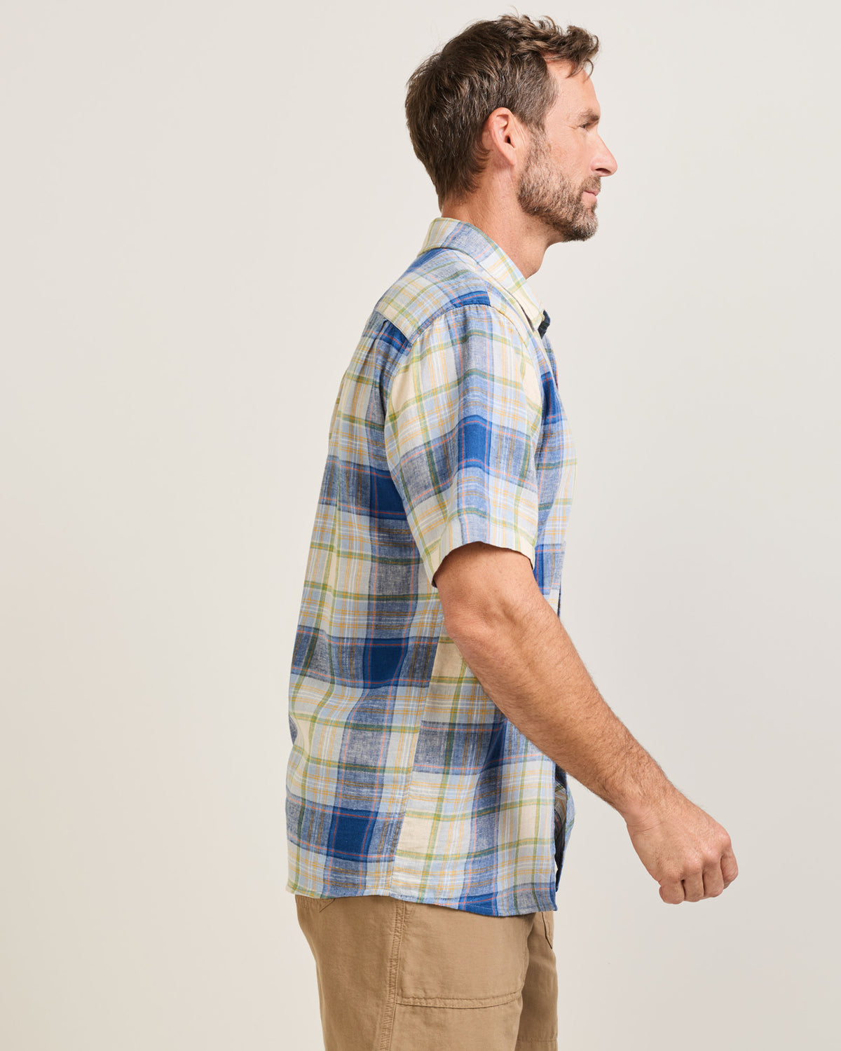 Pendleton Men's Shoreline Linen Short Sleeve Shirt in Blue Multi Plaid – view 3