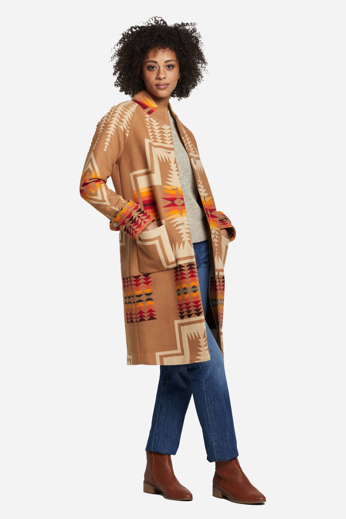 Pendleton Women's 1930s Archive Coat in Tan Harding Jacquard – view 2