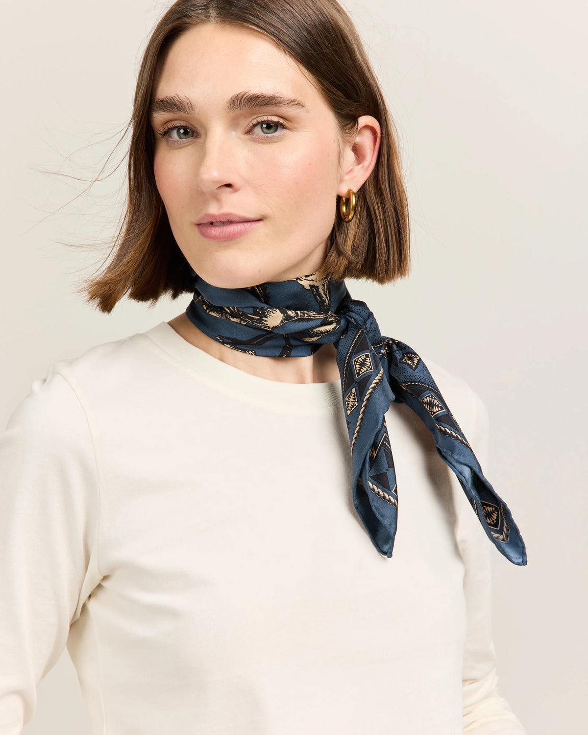 Silk Scarf Herd Of Horses Navy