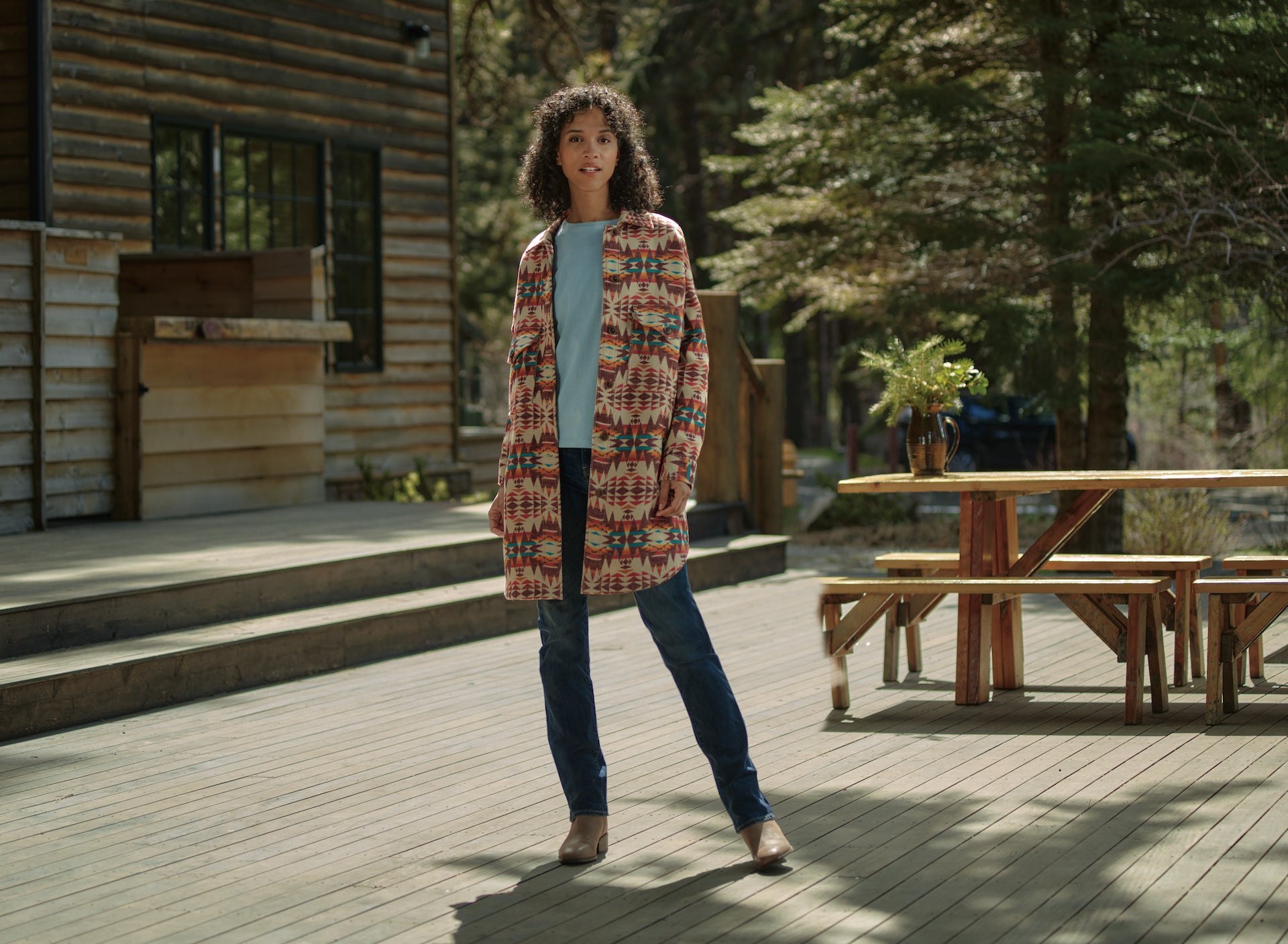 Oversized Cotton Shirt Jacket Warm Sand Multi