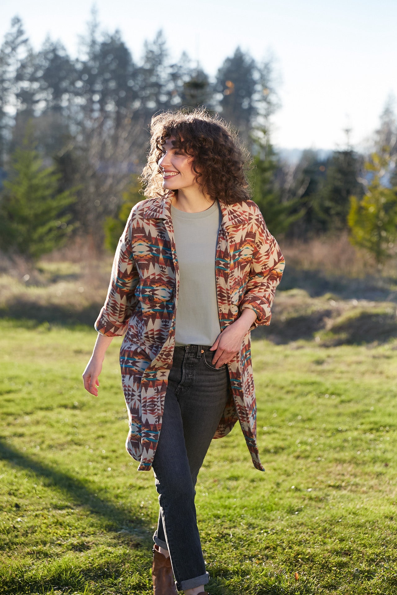 Oversized Cotton Shirt Jacket Warm Sand Multi