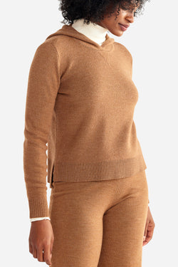 Merino Pullover Hoodie Camel Heather