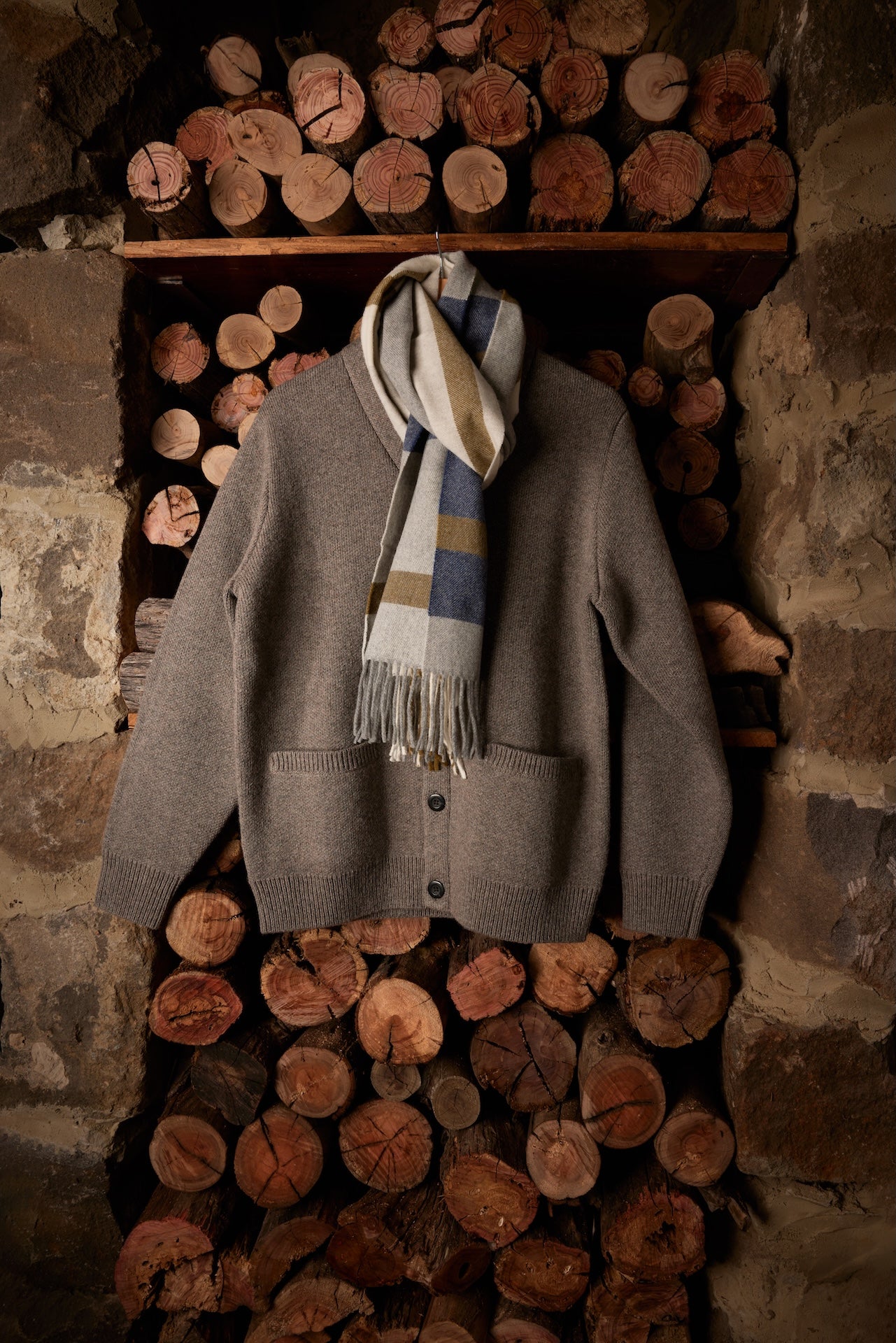 Shetland Wool Cardigan Stone Heather