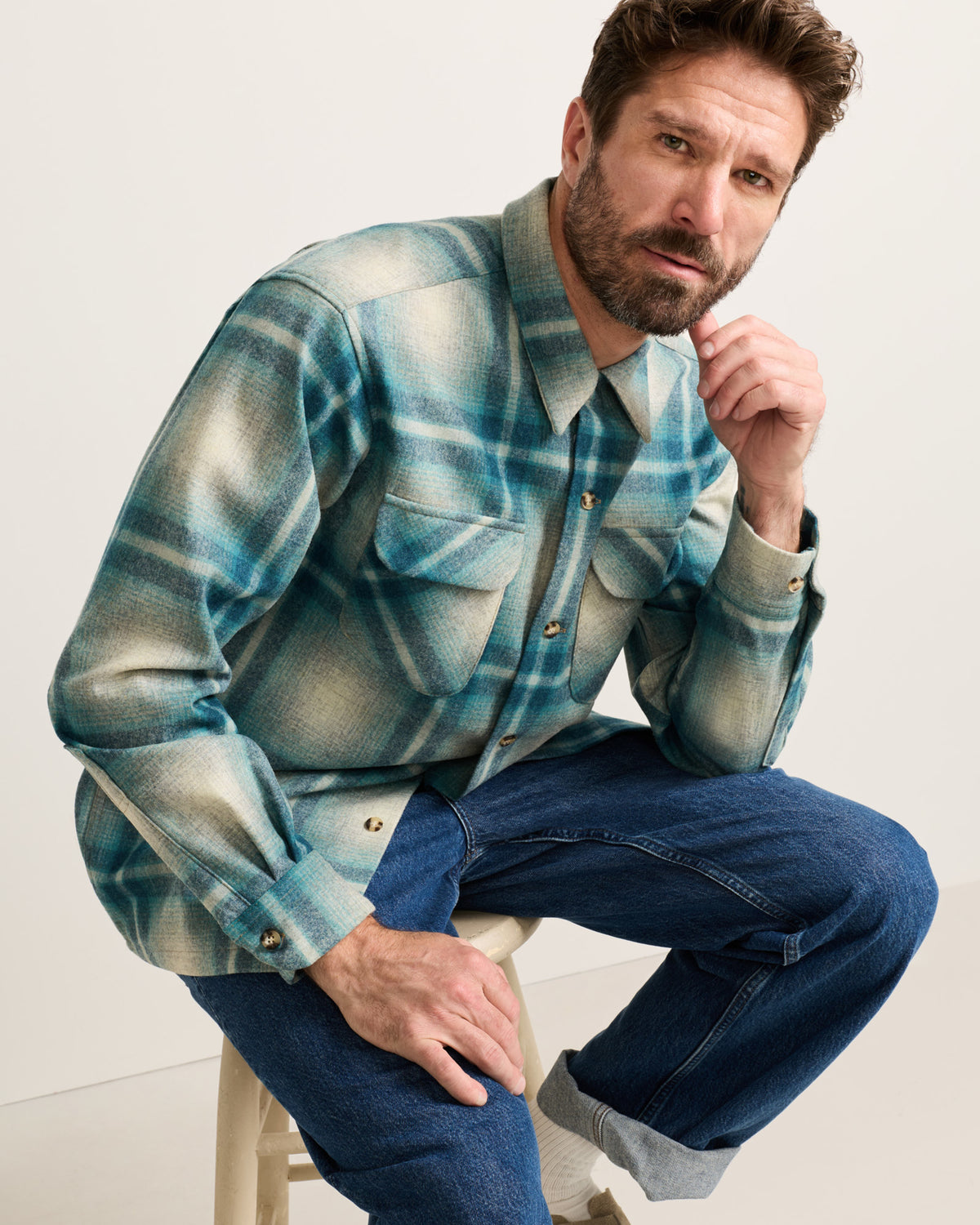 Board Shirt Ivory/Teal Ombre
