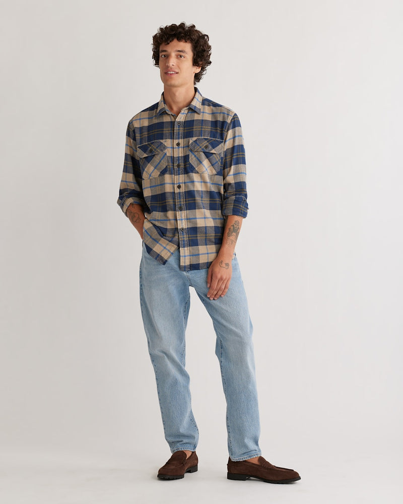 Burnside Flannel Shirt Tan/Navy/Bronze Plaid