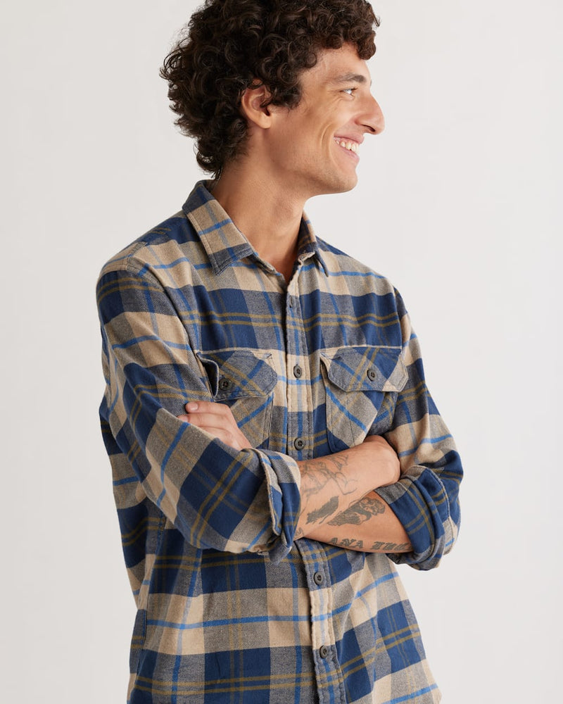 Burnside Flannel Shirt Tan/Navy/Bronze Plaid