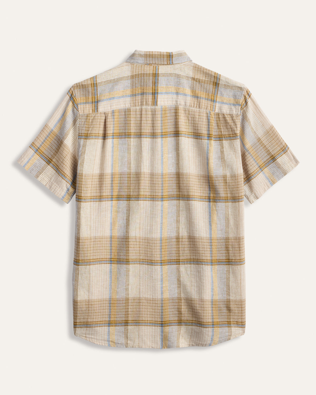 Dawson Linen Shirt SS Ecru/Tan/Blue Plaid