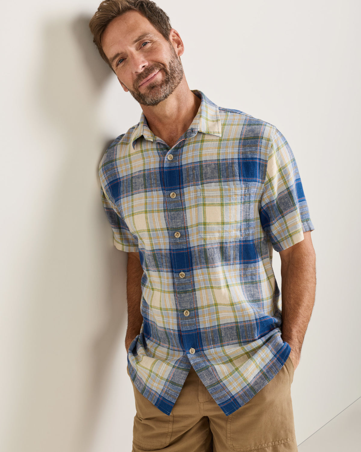 Dawson Linen Shirt SS Blue Multi Plaid
