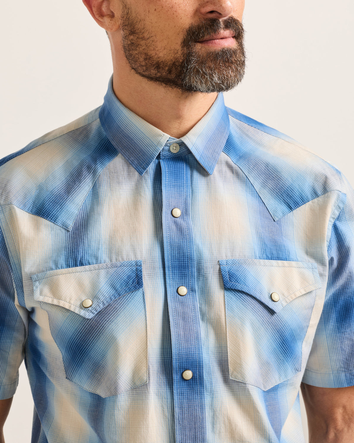 Frontier Shirt SS Ivory/Blue Plaid