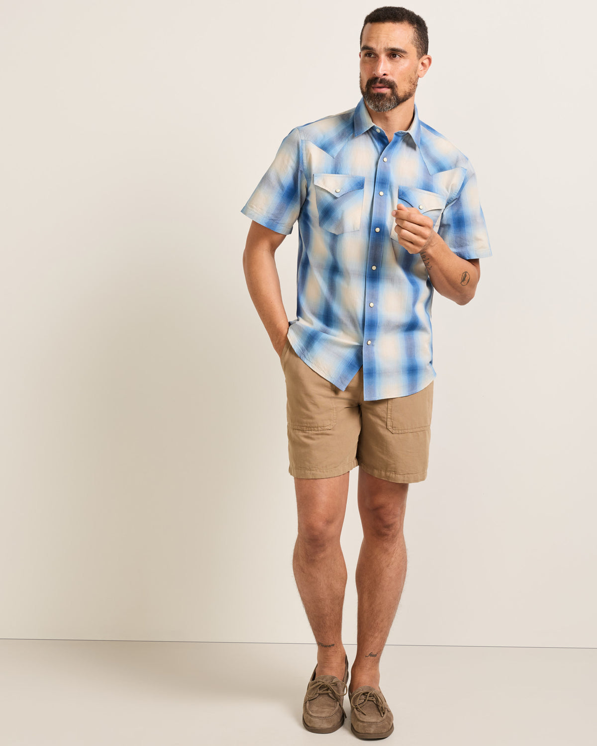 Frontier Shirt SS Ivory/Blue Plaid