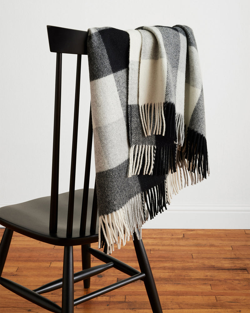 Eco-Wise Wool Fringed Throw Navy/Camel