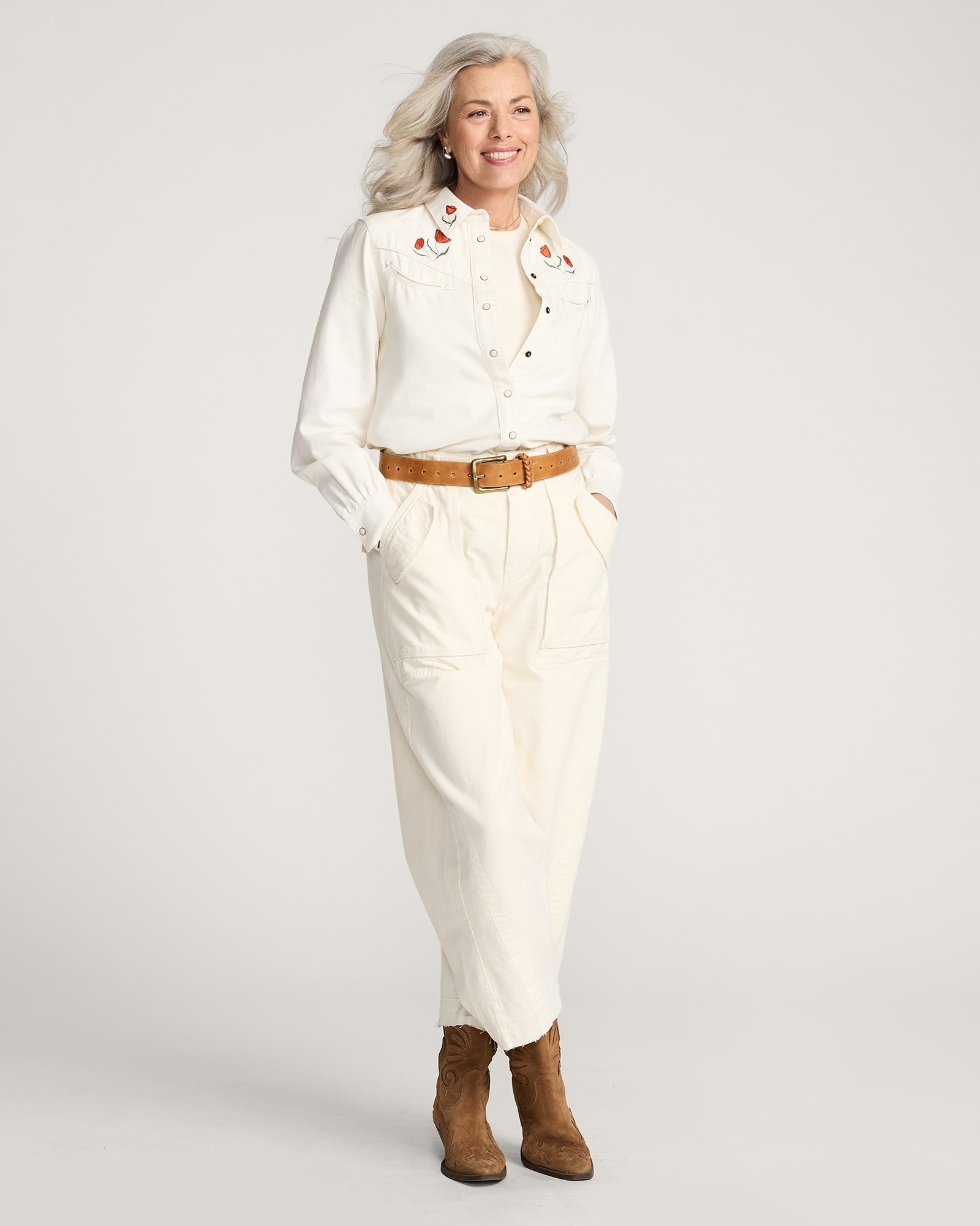 Embroidered Western Shirt Ecru