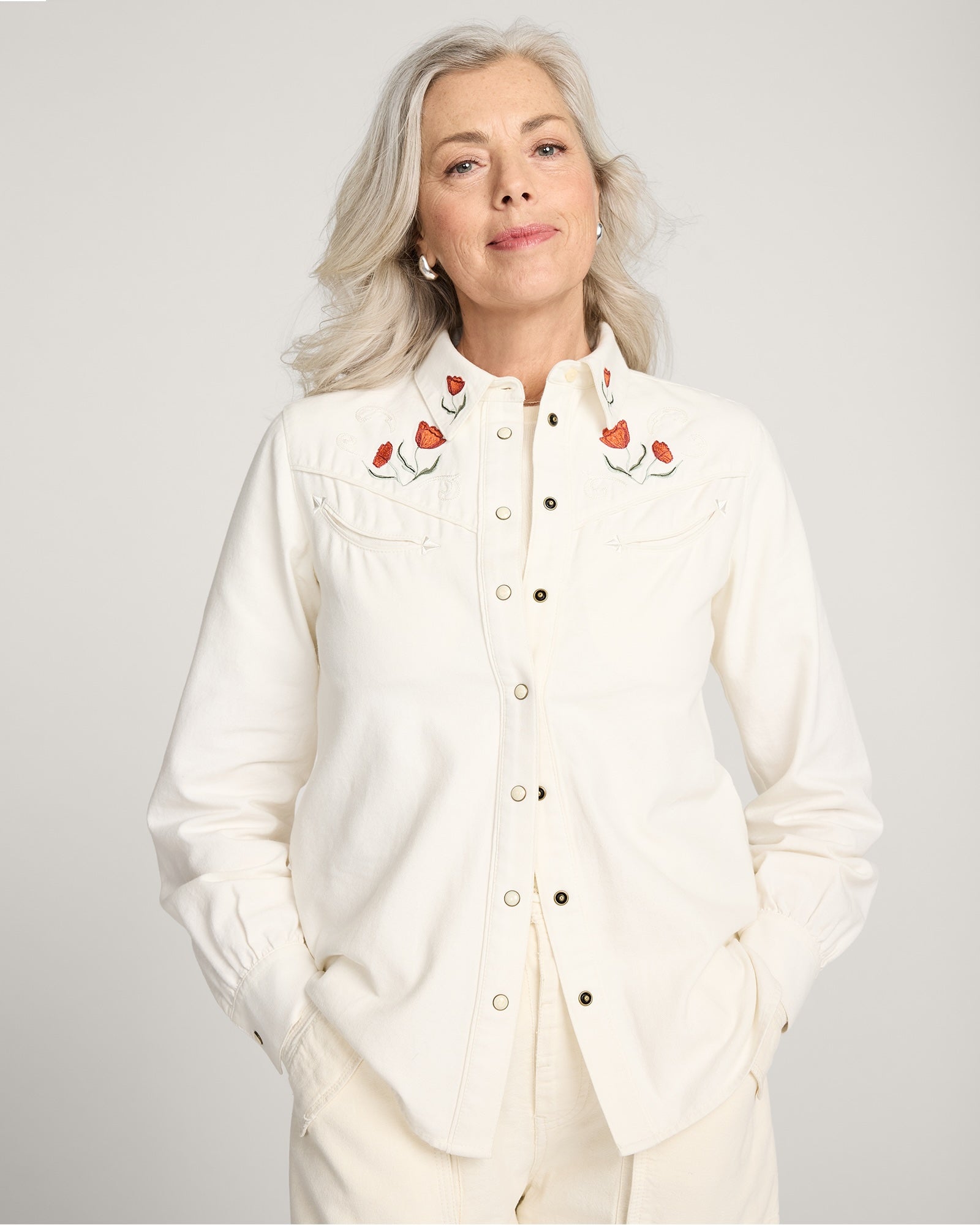 Embroidered Western Shirt Ecru