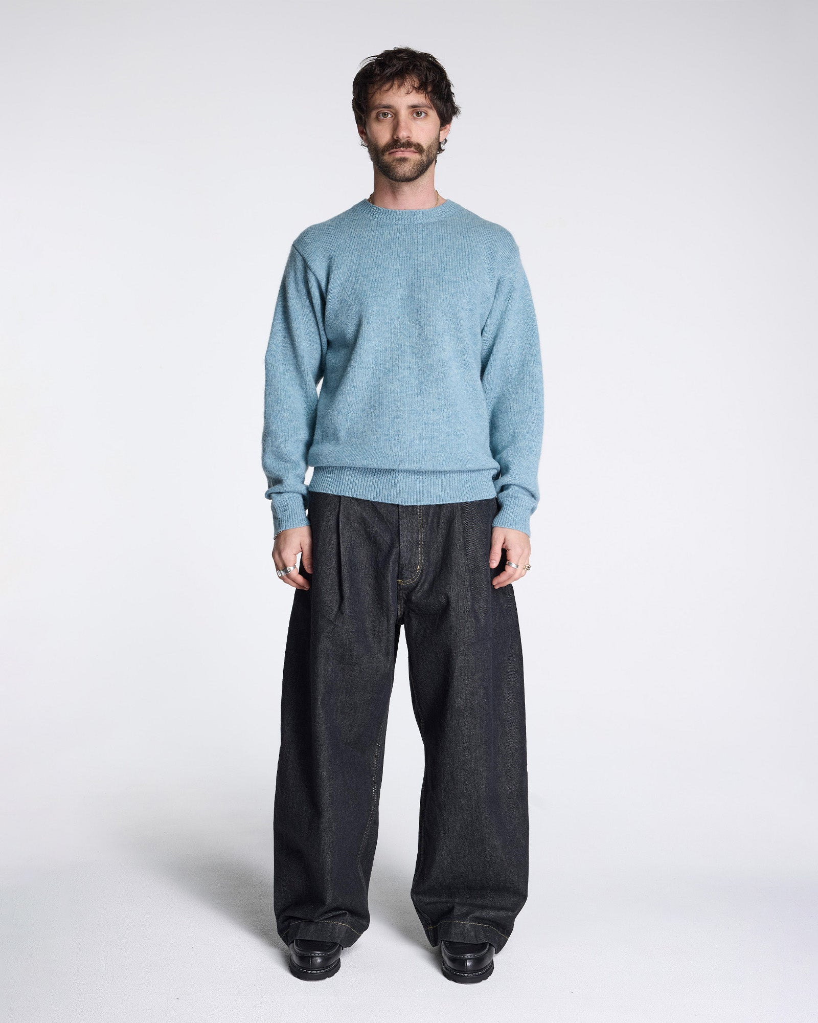 Shetland Wool Crew Light Blue Mix