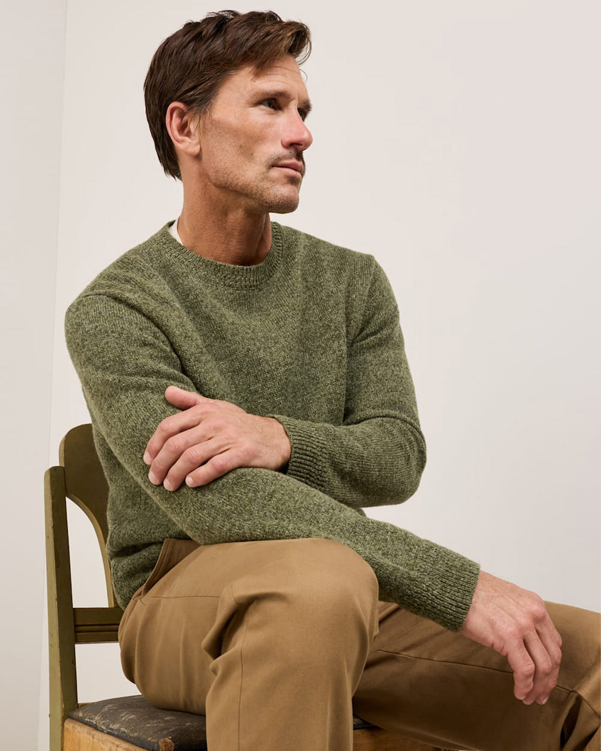 Shetland Wool Crew Olive Heather