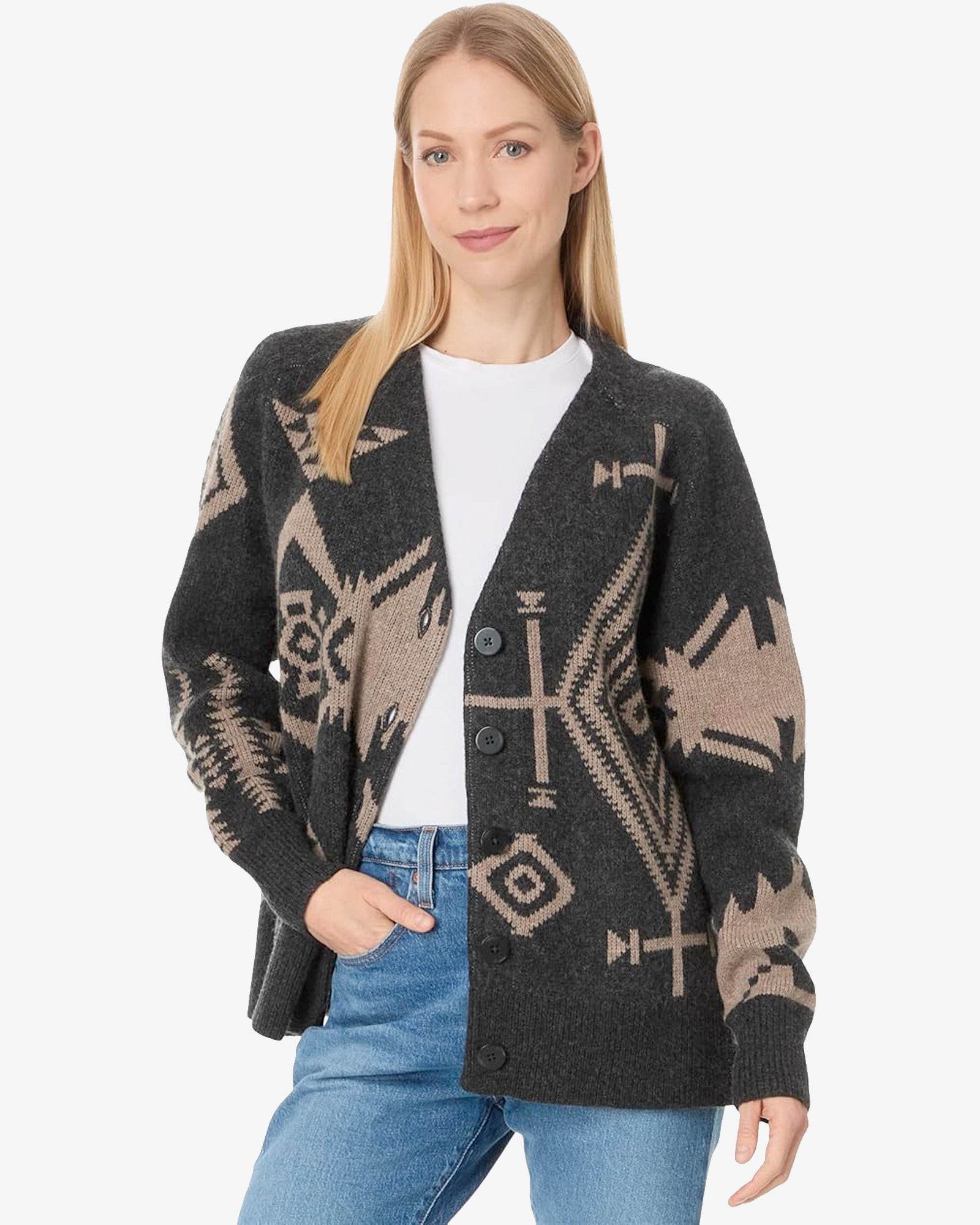 Oversized Graphic Cardigan Black/Taupe