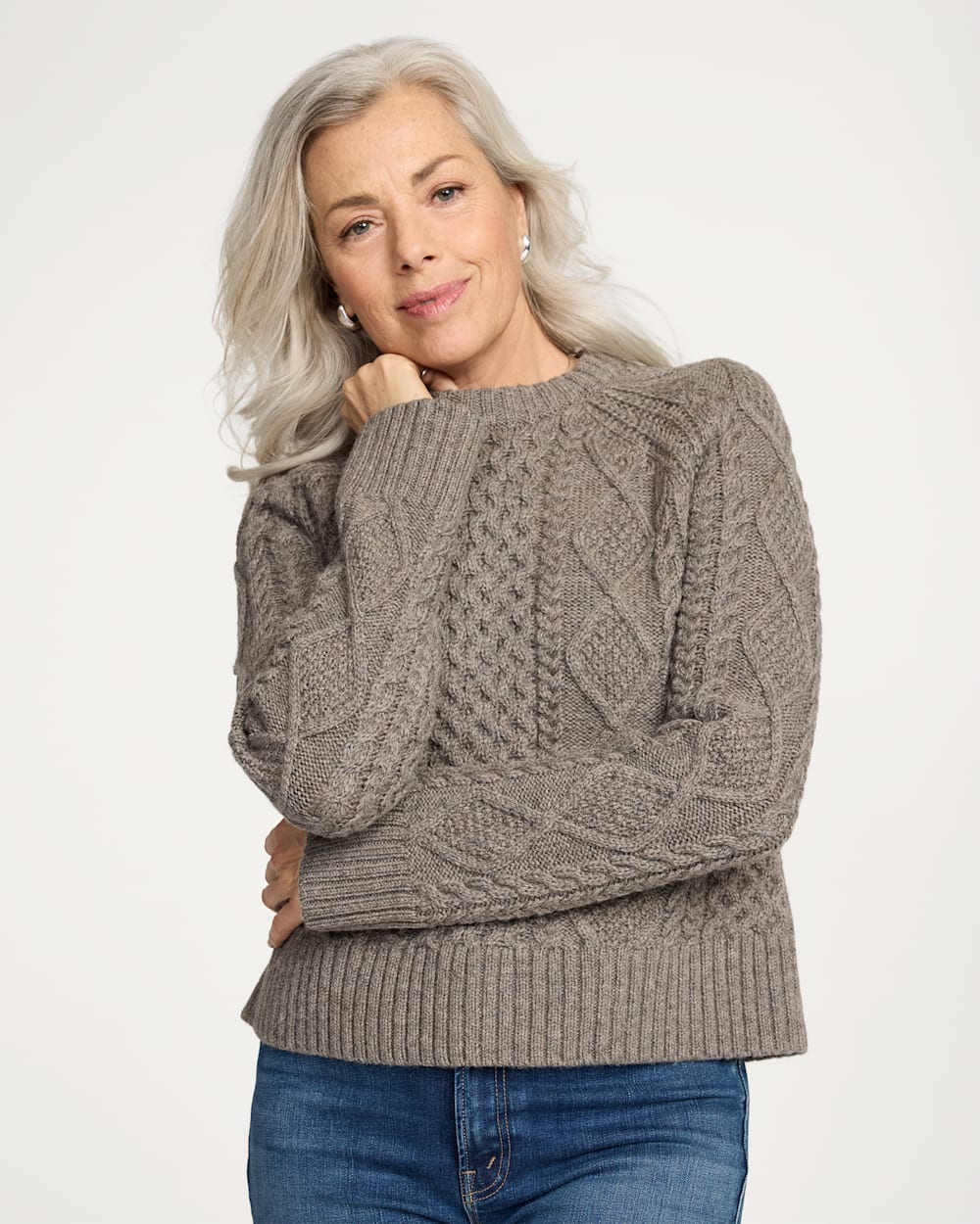 Women's Fisherman Sweater Stone Heather