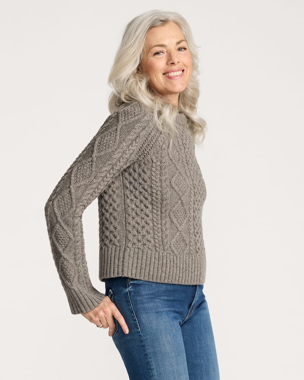 Women's Fisherman Sweater Stone Heather