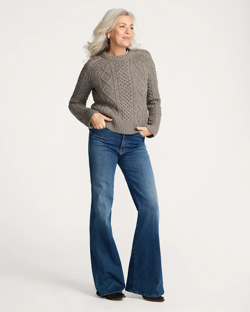 Women's Fisherman Sweater Stone Heather