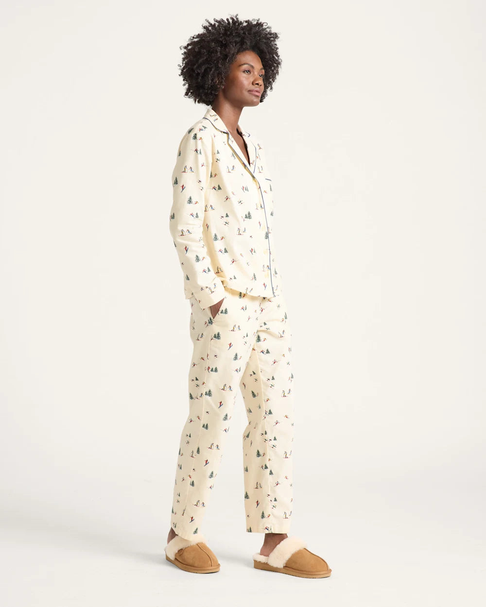 Women's Pajama Set Ecru Ski Print