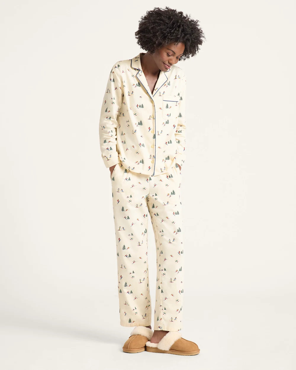 Women's Pajama Set Ecru Ski Print