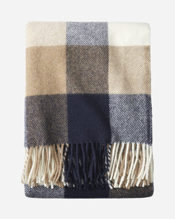 Eco-Wise Wool Fringed Throw Navy/Camel