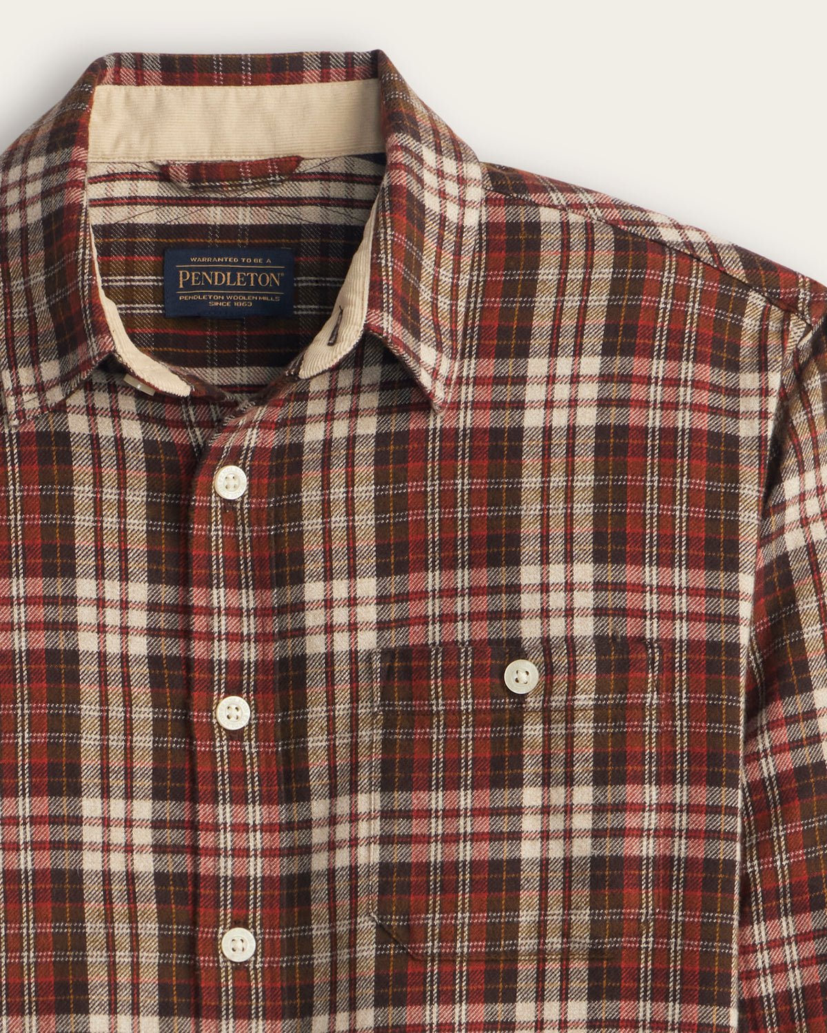 Pendleton Men's Fremont Flannel Shirt in Brick/Tan Plaid