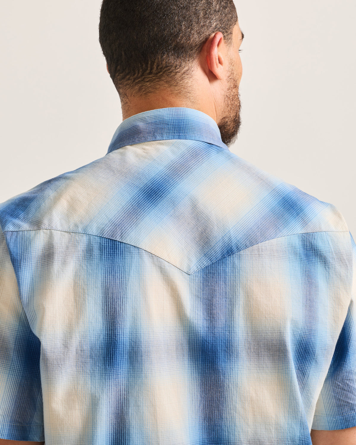 Pendleton Men's Frontier Short Sleeve Shirt in Ivory/Blue Plaid – view 5