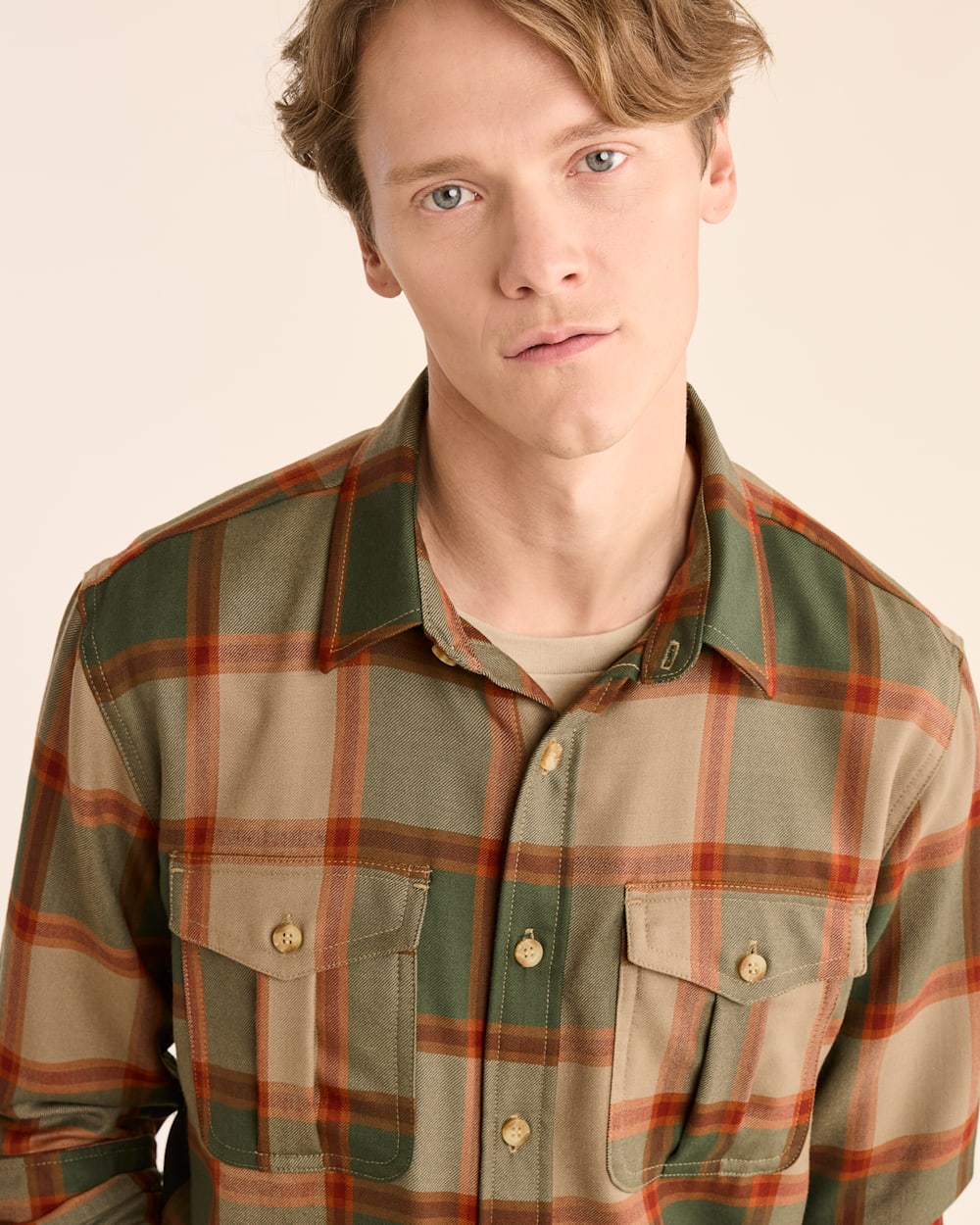 Pendleton Men's Harrison Merino Shirt in Blue/Tan Mix Plaid – view 4