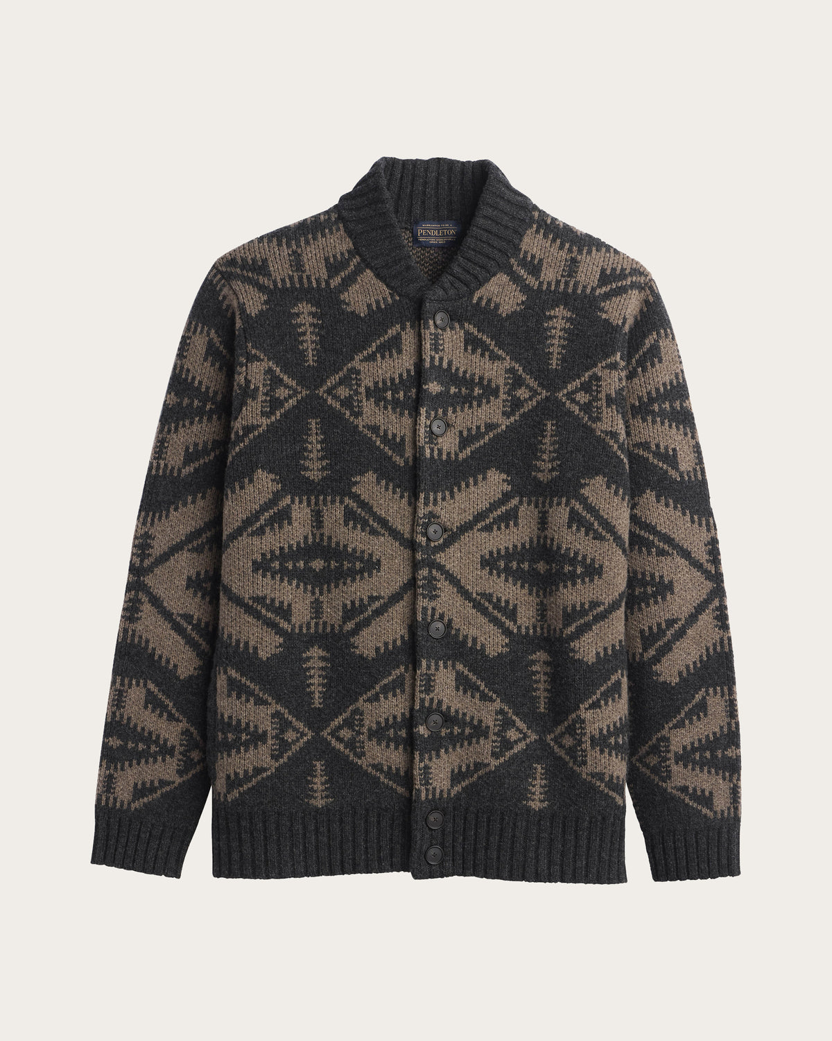 Pendleton Men's Mirror Lake Lambswool Cardigan in Oxford Mix/Taupe – view 2