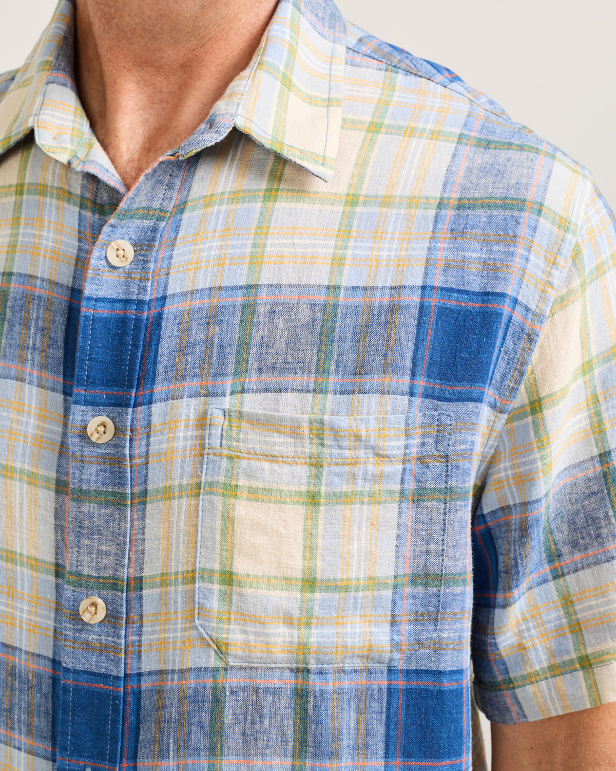 Pendleton Men's Shoreline Linen Short Sleeve Shirt in Blue Multi Plaid – view 4