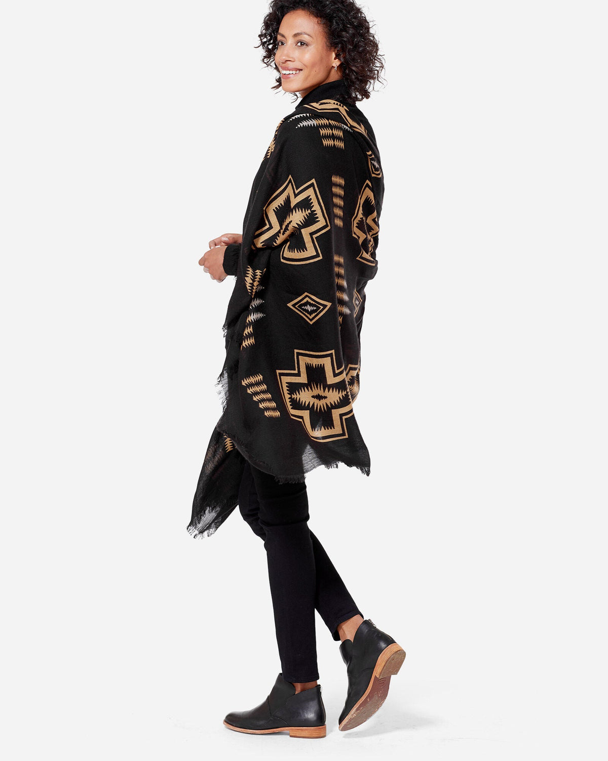 Pendleton Oversized Featherweight Wool Scarf in Harding Black – view 3