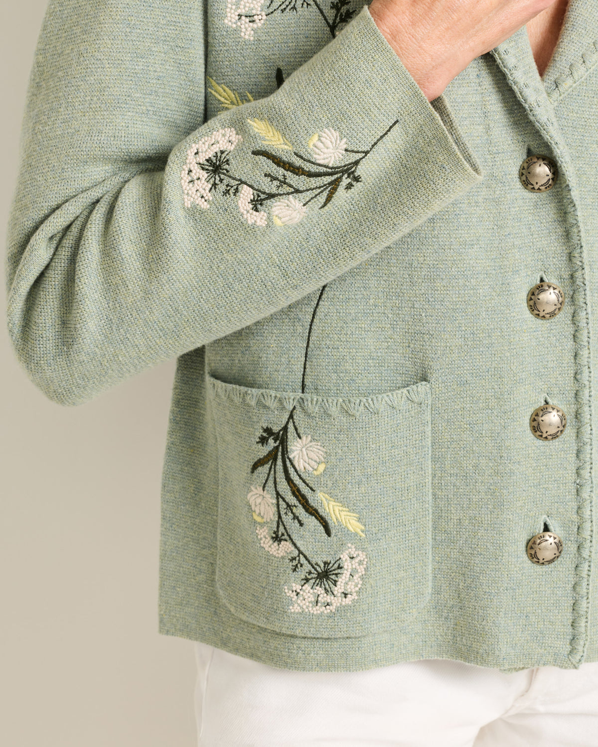 Pendleton Women's Floral Souvenir Cardigan in Seafoam Heather – view 5