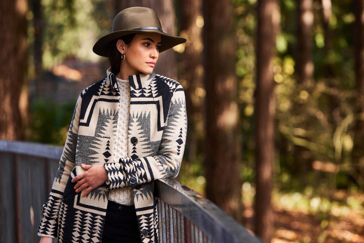 Pendleton Women's Timberline Jacquard Coat in Black/Tan Harding